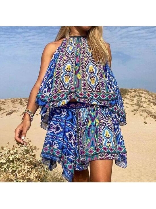 Zara Dresses & Skirts - ZARA Set of Printed Halter top swing multicoloured top w matching mini skirt L